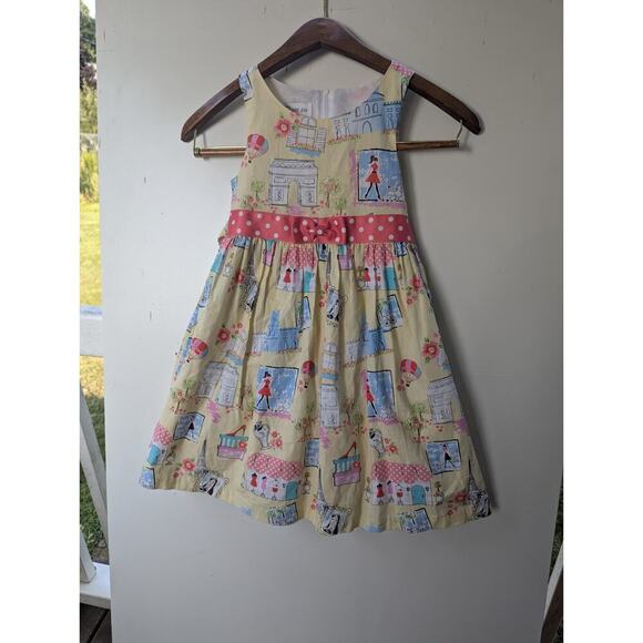 Bonnie Jean Girls Size 6 Yellow PARIS Shopping PRINT Poodle Smocked Dress - Picture 1 of 7